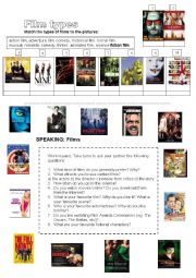 Films: types of films, speaking exercise + writing a review (useful language+task)