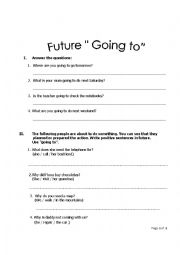 English Worksheet: Future Going to