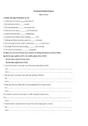 English Worksheet: Present Perfect Tense Since For Worksheet