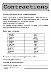 Contraction worksheets
