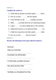English Worksheet: asking for and giving opinion
