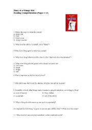 Diary of a Wimpy Kid. Reading comprehension questions, pages 1-13