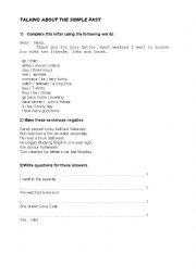 English Worksheet: TALKING ABOUT SIMPLE PAST