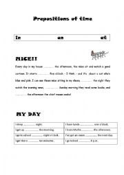 English Worksheet: prepositions of time (in,on,at)