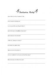 English Worksheet: Sentence Relay