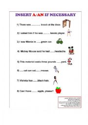 English Worksheet: A or AN exercise