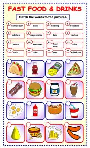 English Worksheet: Fast Food and Drinks:matching_7