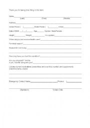 English Worksheet: Medical Intake form