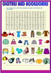 English Worksheet: Clothes wordseach puzzle