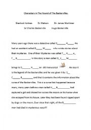 Characters in Sherlock Holmes The Hound of The Baskervilles -cloze activity worksheet