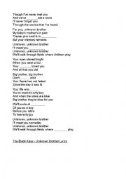 English Worksheet: Unknown Brother- The Black Keys (lyrics-gap filling)