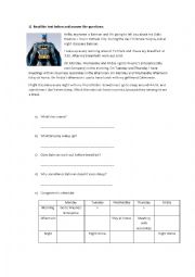 English Worksheet: Batmans daily routine