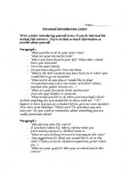English Worksheet: Personal Introduction Letter