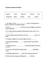 English Worksheet: personality characters worksheet
