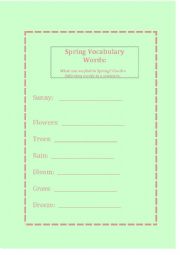 English Worksheet: Spring Vocabulary and sentence practice