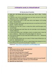 English Worksheet: LET`S TALK - What is a true friend like