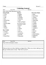 English Worksheet: Music Listening Journal