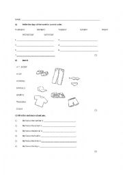 English Worksheet: Clothes, colours, his/her, days of the week, colours, 