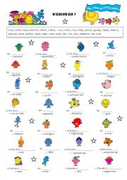 English Worksheet: Mr Men and Little Miss: Personality Adjectives (synonyms)