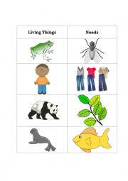 English Worksheet: Living Things & Needs Chart