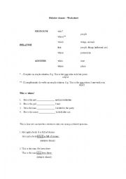 English Worksheet: relative pronouns and clauses
