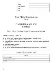 sample test paper for lower secondary students