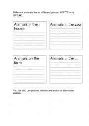 English Worksheet: Animals and where they live chart