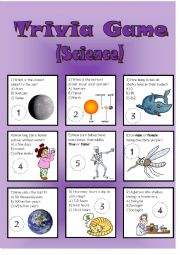 English Worksheet: Trivia Game (Science)