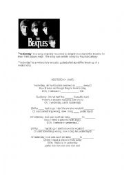 English Worksheet: lyric worksheet beatles