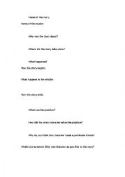 English Worksheet: Questions after reading a fairy tale