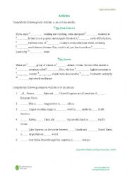 English Worksheet: Articles Peak District