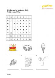 English Worksheet: Birthday food and drink