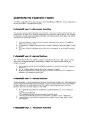 Worksheet Examining The Federalist Papers Esl Worksheet By Matanyl