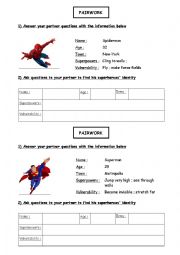English Worksheet: Superheroes Identity Pairwork / Role Play 1 and abilities (can / cant) 1/3