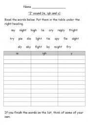 English Worksheet: long i sound word sort