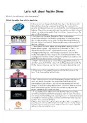 English Worksheet: LETS TALK ABOUT REALITY SHOWS