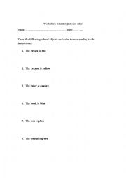 English Worksheet: School objects and colors