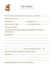 English Worksheet: My Teddy bear ( with sentence starters)