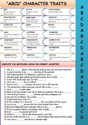 ADJECTIVES: ABCD CHARACTER TRAITS - ESL worksheet by knds