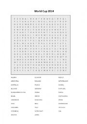 English Worksheet: Worldcup 2014 countries wordsearch