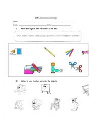 English Worksheet: quiz classroom objects