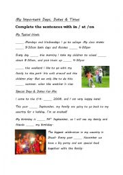 Prepositions of Time - My Important Days, Dates & Times