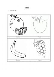 English Worksheet: Color fruits anb vegetables 
