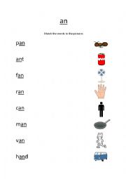 English Worksheet: AN phonics worksheet matching excercise