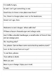 English Worksheet: Burger Place Dialoge