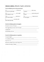 English Worksheet: Present Simple: Affirmatives, Negatives, and Questions
