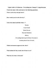 English Worksheet: Taylor Swift, Ed Sheeran- Everything has Changed Music Video Comprehension 