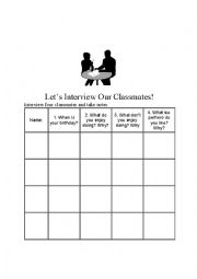 English Worksheet: Interview our classmates