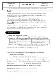 English Worksheet: 3rd term test - 7th grade