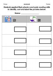 Phonics Cut and Paste Activity (EE OR OI ER)